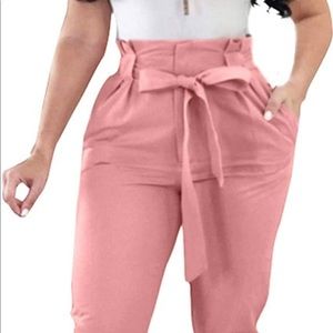Women Solid Casual Work Trousers High Waist Ruffle Bow
Tie Pants (Size Large)